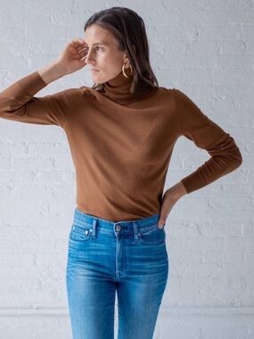 AYR Sweater Hi-T Turtleneck Lightweight in Toasted Brioche Brown
